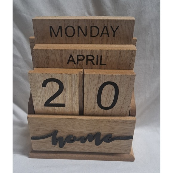 Other - Wood Perpetual Block Calendar Farmhouse Desk Decor Home Rustic